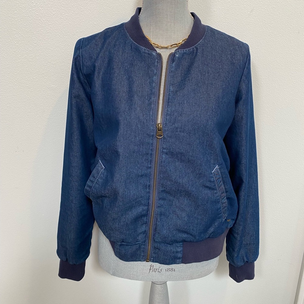 O'Neill denim bomber jacket embroidered Aloha back size Small